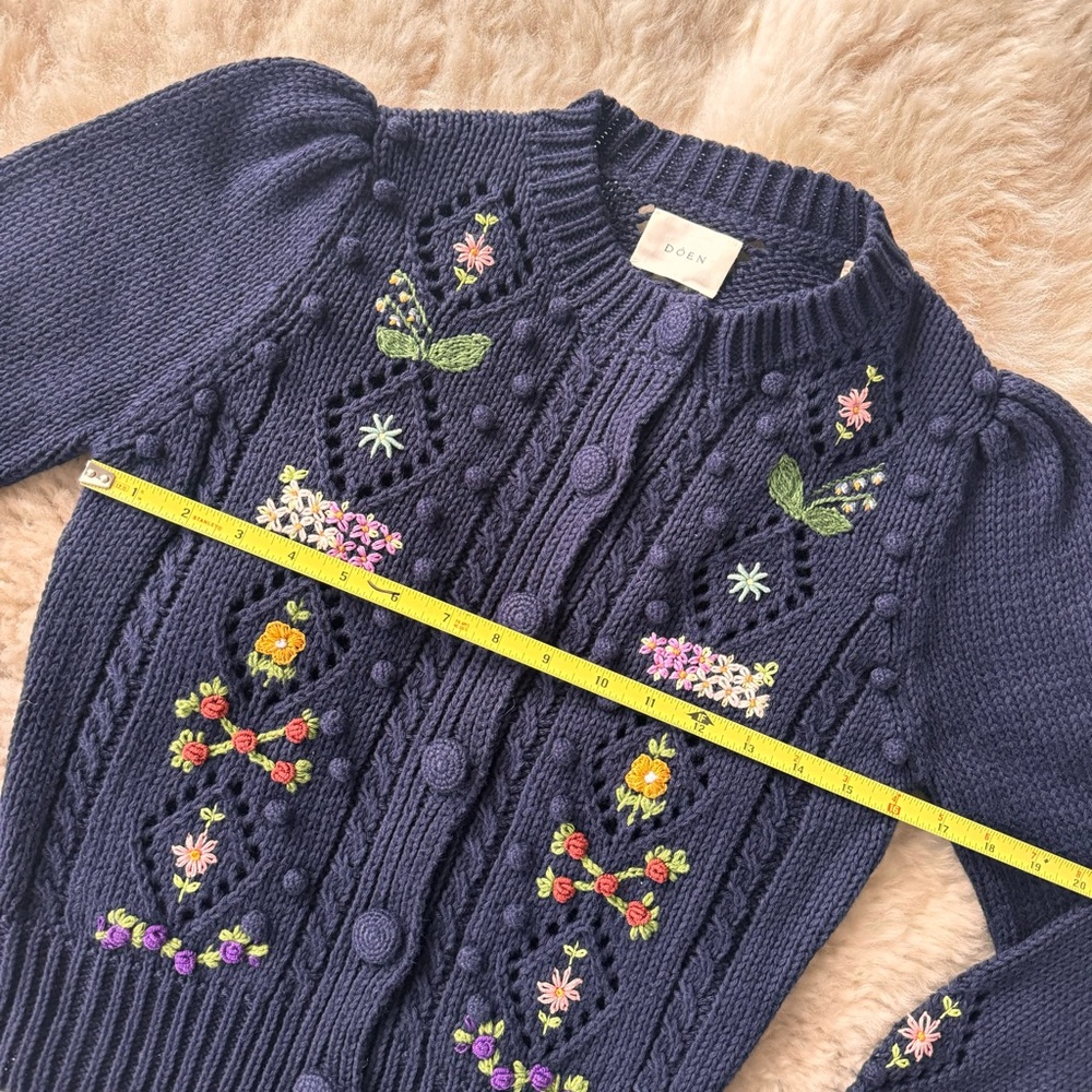 ✨💙DÔEN ‘Forget Me Not’ Embroidered Cable Knit Cardigan Sweater Navy XS - Picture 7 of 14